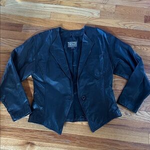 Black Leather Blazer Jacket - Women's